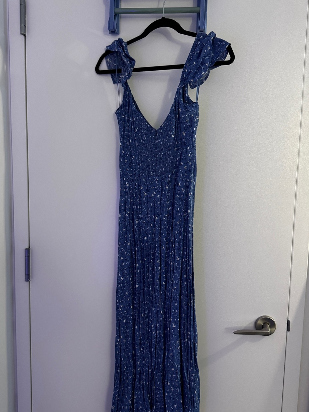 Reformation Blue Floral Maxi Dress with Cap Sleeves